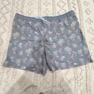 Goodfellow & Co Gray Swim Trunks with Pastel Flamingo & Palm Print